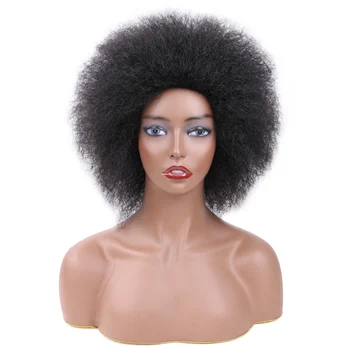 Saisity Trumpi plaukai Afro Kinky Garbanoti perukai su kirpčiukais juodaodėms moterims Afrikos sintetiniai omber klijai be klijų, Cosplay perukai atsparūs karščiui