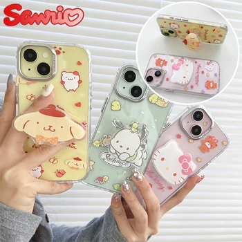 Sanrio Hello Kitty telefono dėklas, skirtas IPhone 15 14 13 12 11 Pro Max smūgiams atsparus diržo laikiklis Skaidrus kieto apvalkalo galinio apvalkalo dovanos