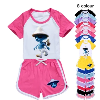 Shailushai Smurf Cat Kids Drabužiai Summer Baby Girls marškinėliai Kelnių komplektas Boys Casual Short Suit Toddler Vaikiškos pižamos Sportiniai kostiumai