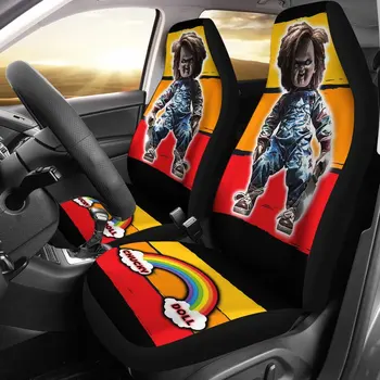 Siaubo filmas Scary Chucky Doll Vintage Rainbow automobilių sėdynių užvalkalai,2 universalūs priekinių sėdynių apsauginiai dangteliai