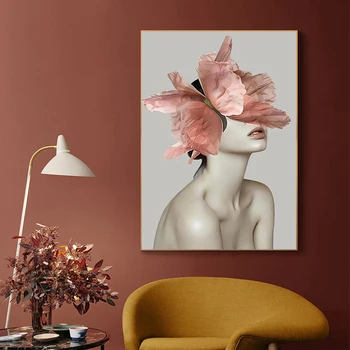 Sienų meno plakatas ir spauda Mados galvos gėlė Seksualios moterys Drugelio paveikslėliai Drobė Tapyba svetainei Modernus namų dekoras