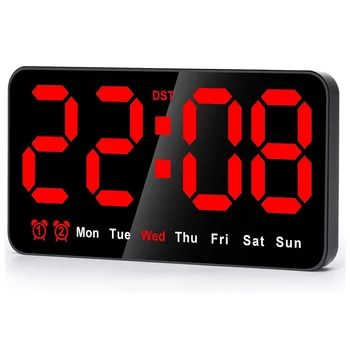 skaitmeninis sieninis laikrodis, 9Inch LED skaitmeninio laikrodžio ekranas su 12/24H, dideli skaitmenys, mažas tylus sieninis laikrodis (raudonas)