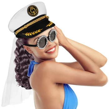 SOIMISS Moterys Kapitonės kepurės ir akinių rinkinys Siuvinėjimo jūreivio kepurė Akiniai Rekvizitai Bernvakarių reikmenys