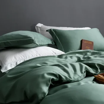 Sondeson Luxury Green 100% šilko patalynės komplektas Vienspalvis antklodės užvalkalas Pagalvės užvalkalas Lovos paklodė Antklodės užvalkalas Dvigubas King Queen lovos komplektas