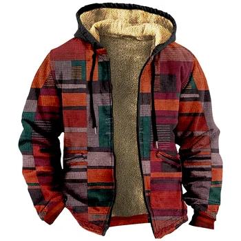 Spalvų blokai Užtrauktukas Džemperis Vyriškas džemperis ilgomis rankovėmis Sustorėjęs žieminis paltas 3D Prints Gatvės apranga Striukė