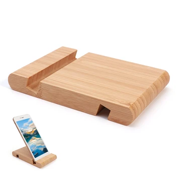 Stalui laisvų rankų įrangos priedams planšetinis stovas Telefono laikiklis Vaizdo įrašas Natūralaus bambuko mobiliojo telefono palaikymo stovas Dvigubi lizdai