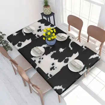 Stačiakampis juodas dėmėtas karvės kailis Gyvūnų rašto stalo audinys Neperšlampama staltiesė Lauko 4FT stalo dangtelis