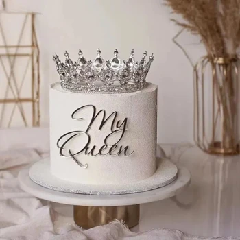 Su gimtadieniu Mano karalienės tortas Topper Premium auksinis akrilo karūnos tortas gimtadienio vakarėliui ir vestuvių dekoracijoms