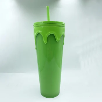Su šiaudeliais 710ml Sippy puodelis Pridedamas teminis Sippy puodelis Lava 710ml fluorescencinis žalias šiaudų puodelis Virtuvės baras tiekia plastiką