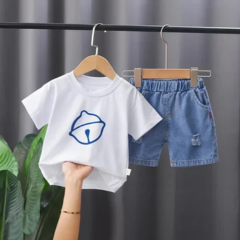 Summer Baby Boy Clothes 2024 Korėjietiško stiliaus animacinis filmas Spausdinti marškinėliai trumpomis rankovėmis ir kelnės Mergaičių apranga Vaikų Bebes bėgiojimo kostiumai