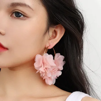 Super pasakų verpalų gėlių auskarai madingi bohemiški didelio apskritimo rožinio žiedlapio auskarai perdėti