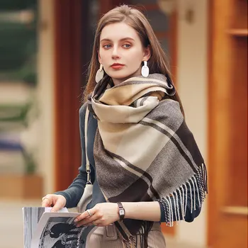 Super Soft Classic Cashmere Feel Winter Scarf Fashion Long Shawl Wraps with Tassel Plaid Ladies Bandana Warm Scarves 2023 Nauja