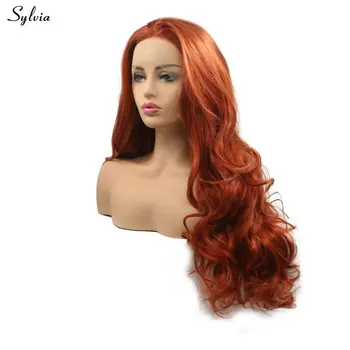 Sylvia Loose Wave Ilgi plaukai Varinė raudona/tamsiai oranžinė perukas Karščiui atsparus sintetinis nėrinių priekinis perukas moterims Merginos Natūrali plaukų linija