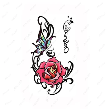 Tatuiruočių lipdukai Rožių raidės Tik meilė Gėlė Laikinas neperšlampamos moterys Vyrai Suaugusieji Netikra ranka Kaklo makiažas Kūno menas Tatoo