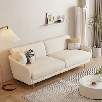 Tech audinio svetainė, kreminis stilius, minimalistinė ir prabangi sofa, nedidelis vienetas, ins stilius, dviejų asmenų audinio sofos baldai