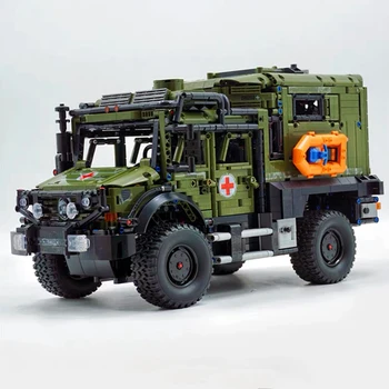 Technical RC APP Karinės greitosios pagalbos statybinis blokas Visureigių gelbėjimo transporto priemonės automobilių kaladėlių modelis WW2 ginklas Kareivio žaislai berniukui Dovana