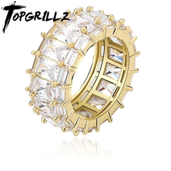 TOPGRILLZ Hip Hop 2 Rows Square CZ Stone Bling Leded Out 12mm Apvalūs pirštų žiedai vyrams Reperio papuošalų dovanų lašas Pristatymas
