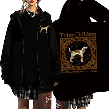 Tyler Childers Print Zip Up Hoodies Zipper Hoodie Can I Take My Hounds To Heaven Album Sweatshirt Jacket Loose Coat Women Men