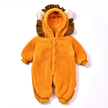 Umorden Warm Winter Baby Boys Hoodie Cartoon Lion Romper Jumpsuit Apranga Party Wear Kostiumas Novelty Coral Velvet 0-24M Mygtukas