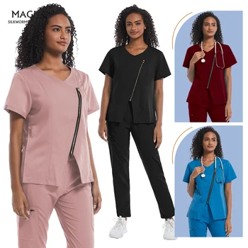 Unisex chirurginis kostiumas V-kaklo viršūnės Jogger kelnės Šveitimo darbo drabužiai moterims didmeninė mada Vienspalvis ligoninės šveitimo uniformos komplektas