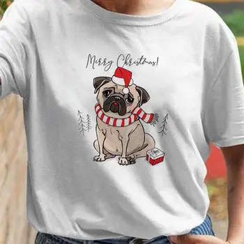 Unisex Print Kalėdiniai marškinėliai Moterys Spausdinti Moterys Top Sniego senio spauda Moterų dovana Naujųjų metų spauda Atostogos trumpomis rankovėmis Linksmos
