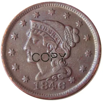 US 1846 pinti plaukai dideli / vienas centas 100% varinės kopijos monetos