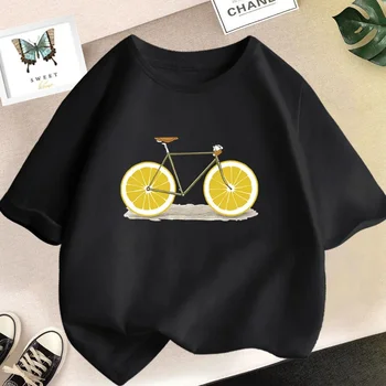 Vaikiški marškinėliai Mieli citrininiai vaisiai Animacinis dviratis Atspausdintos viršūnės Tee Trumpomis rankovėmis Grafika Vasaros mados berniukų mergaičių drabužiai Unisex marškinėliai