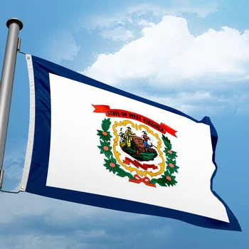 Vakarų Virdžinijos vėliava 3 * 5FT 90 * 150CM JAV valstijų vėliavų dizainas Individualus lauko dekoro reklamjuostės Poliesterio atsparumas UV spinduliams dvigubas susiuvimas