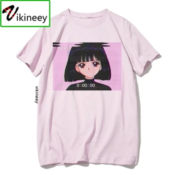 vaporwave Marškinėliai Mada Liūdna mergina Retro japonų anime Vyrai marškinėliai estetika Tops marškinėliai Tee Shirt Harajuk Camisaswomen