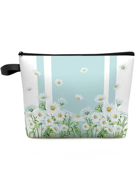 Vasaros gėlės Ramunės Akvarelės mėlyna makiažo krepšys Maišelis Kelionės būtiniausi daiktai Moteriški kosmetikos krepšiai Organizatorius Saugojimas Pieštukų dėklas
