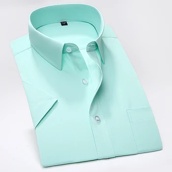 Vasaros verslo darbo marškiniai Kvadratinė apykaklė Trumpomis rankovėmis plius dydis nuo S iki 7xl Solid Twill dryžuoti oficialūs vyriški suknelės marškiniai No Fade