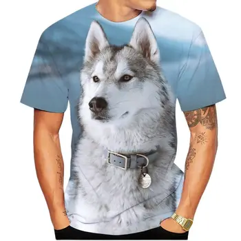 Vasaros vyrų ir moterų 3D šunų atspaudų marškinėliai, Fun Casual Round Neck trumpomis rankovėmis, Poliesterio pluoštas, 2023