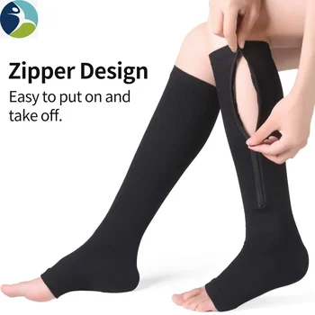 Venų kojos aukštas ilgas suspaudimas Vyrai palaiko moteris Dviračių sportinės kojinės Užtrauktuko slėgis Medicininis tempimo elastingumas