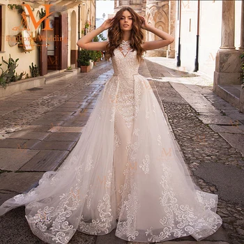Vestuvinė suknelė Vestidos De Novia Moteriai Boda 2023 Casamento Tulle Mermaid Mariage Bride 2En1 Desmontable Appliques Berankovės