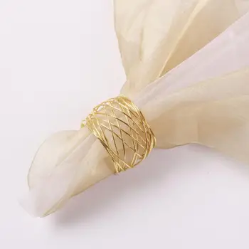Vielos apvijos servetėlių žiedas Elegantiški metaliniai servetėlių žiedai vestuvių vakarėliui Restorano stalo dekoravimo rinkinys 6 auksinės vielos apvija