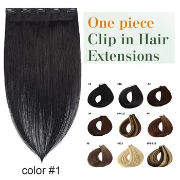 Vieno gabalo klipas plaukų priauginimui 100% tikri žmogaus plaukai 3/4 pilna galva su 5 spaustukais 16-26 colių tiesus natūralus juodas #1 moterims