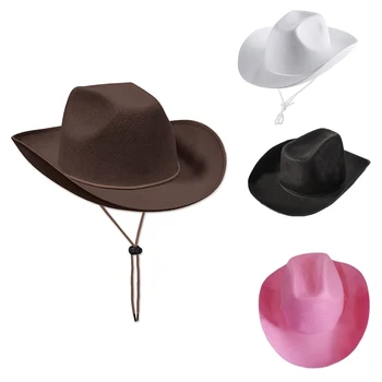 Vintage Fedora Hat Women Men Felt Ladies Cowboy Hats Party Solid Color Top Bonnet Vyriška Cosplay skrybėlė 10CF