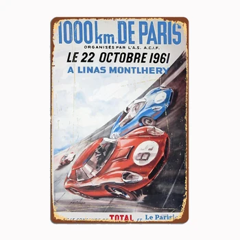 Vintage Motor Racing 1000km De Paris 1961 Metalinių ženklų freska Tapyba Tinkinkite virtuvės skardos ženklų plakatus Kambario sienų apdaila