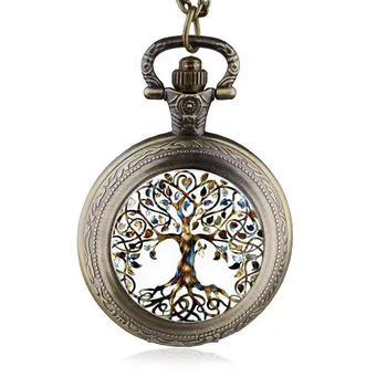 Vintažinis klasikinis grandinėlės vėrinys Kišeninis laikrodis Apvalus gyvybės medis Pakabukas Kvarco fobas Geriausia dovana vyrams moterims