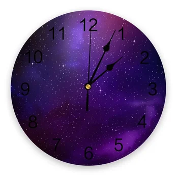 Violetinė galaktika Planeta 3D sieninis laikrodis Modernus dizainas Trumpas svetainės dekoravimas Virtuvės laikrodis Menas Sieninis laikrodis Namų dekoras