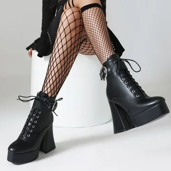 Visiškai nauji moteriški batai Moteriški batai Rudens punk juodi aukštakulniai Platforma Pleištai Batai moteriai