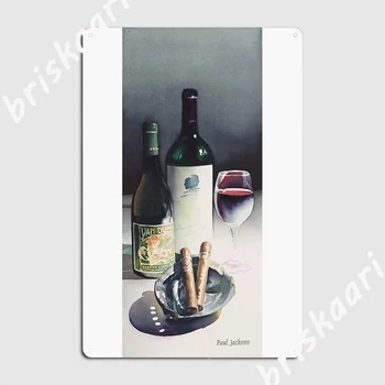 Vynas ir cigarai Akvarelės plakatas Metalinė plokštelė Juokinga freskų klubo vakarėlio plokštelė Alavo ženklo plakatas