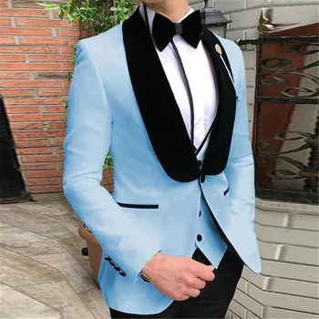 Vyriškas kostiumas vestuvėms Oficialus švarkas Liemenė Kelnės Juoda skara Atlapas Viengubas Smokingas Slim Fit trajes elegantes para hombre