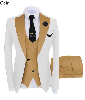 Vyriškas paltas Verslo oficialus lieknas kostiumas Komplektas Vakarėlio liemenės Kelnės Vestuvinis švarkas 3vnt