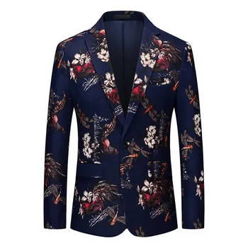 Vyriškas plonas prigludimas prie vieno mygtuko verslo laisvalaikio kostiumo paltas Vyriškas gėlėmis siuvinėto audinio kostiumas