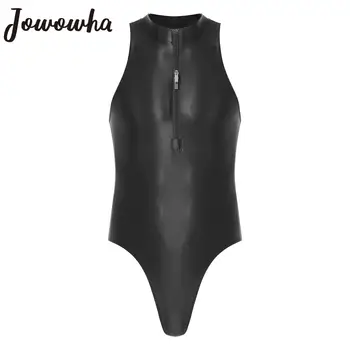 Vyriškas seksualus blizgus blizgus smėlinukas Dvigubas užtrauktukas priekyje Leotard Vientisas maudymosi kostiumėlis Joga Sportinis fitneso kostiumas Naktiniai drabužiai