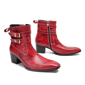 Vyriški batai Asmenybė Kvadratas Galva Stilistas Madingi odiniai batai Europos pavasario rudens dizainas Oficialus vynas Raudoni vestuviniai batai