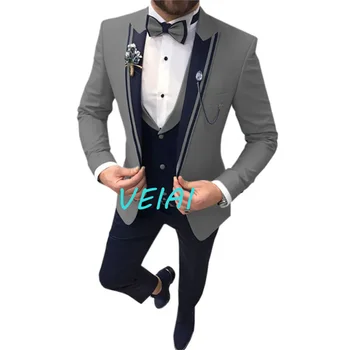 vyriški kostiumai 3 punktas Vyriški suknelės kostiumai Laisvalaikio priemiestiniai biuro verslo kostiumai vestuvėms (švarkas+liemenė+kelnės)