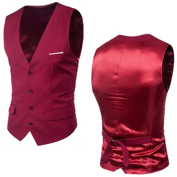 Vyriško britiško stiliaus raudonų liemenių vestuviniai smokingai Business Washcoat Single Breasted Classic Groomsman Wear 1 vnt