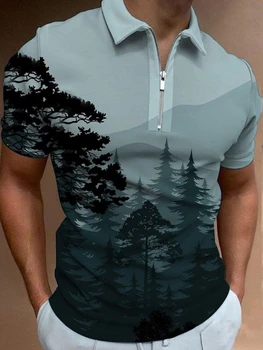 Vyrų spalvų mada Paprasti polo marškinėliai 3D atspausdinti užtrauktuku Polo marškinėliai Laisvalaikio apykaklė Taisyklingai prigludę polo marškinėliai